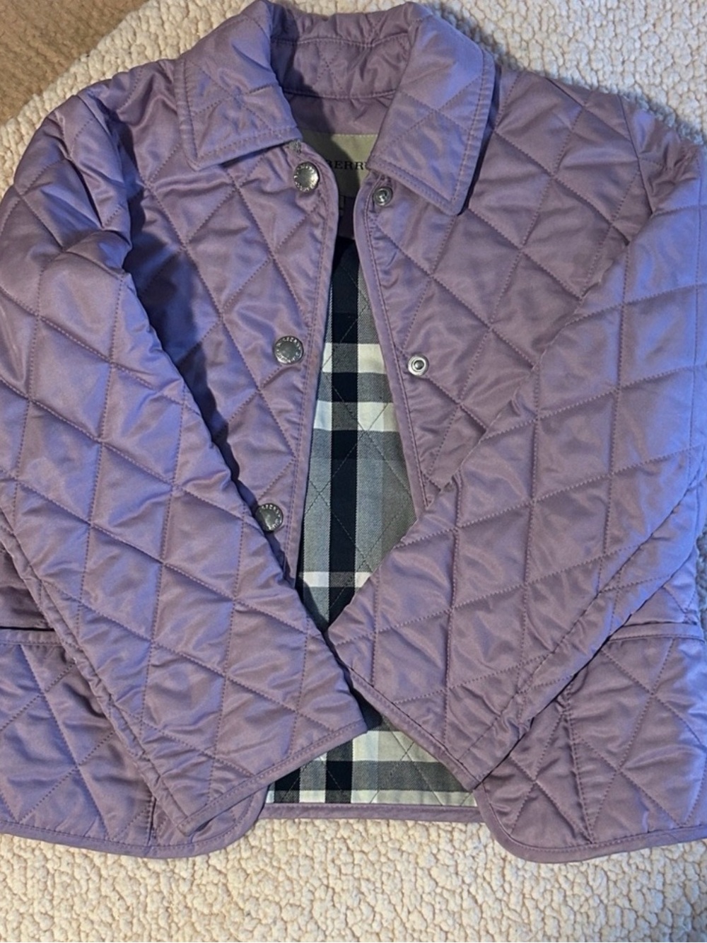 Burberry Lavender Quilted Pea Coat for Kids